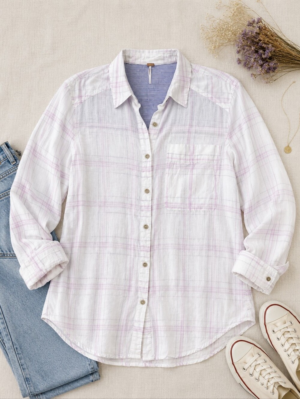 FREE PEOPLE LINEN Woman's Button Down Size LARGE